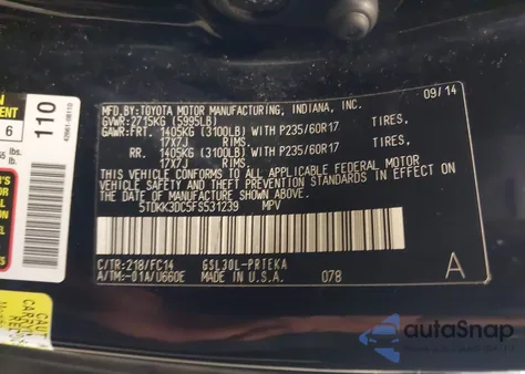 2015 Toyota Sienna Le 8 Passenger from USA, damaged, VIN 5TDKK3DC5FS531239